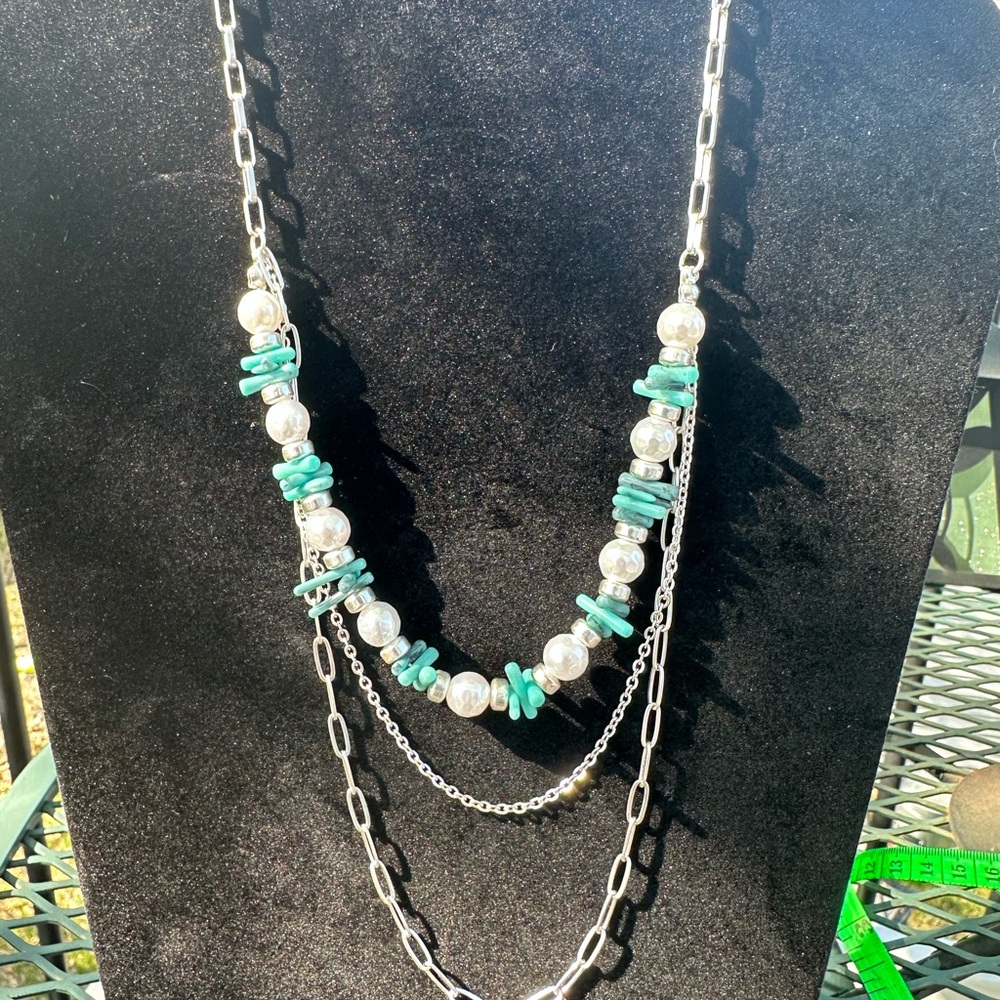 Park Lane Silver and Green Layered Necklace
